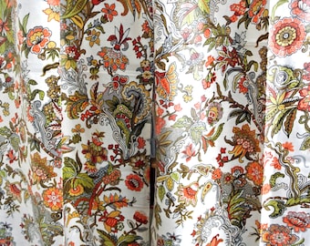 Vintage Sanderson Fabric Curtains: 1970s Floral Waxed Cotton Pair