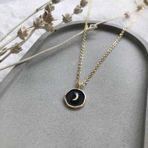 Celestial Crescent Moon Black Enamel & Vermeil 18ct Gold Plated Necklace