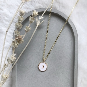 Celestial Crescent Moon White Enamel & Vermeil 18ct Gold Plated Necklace