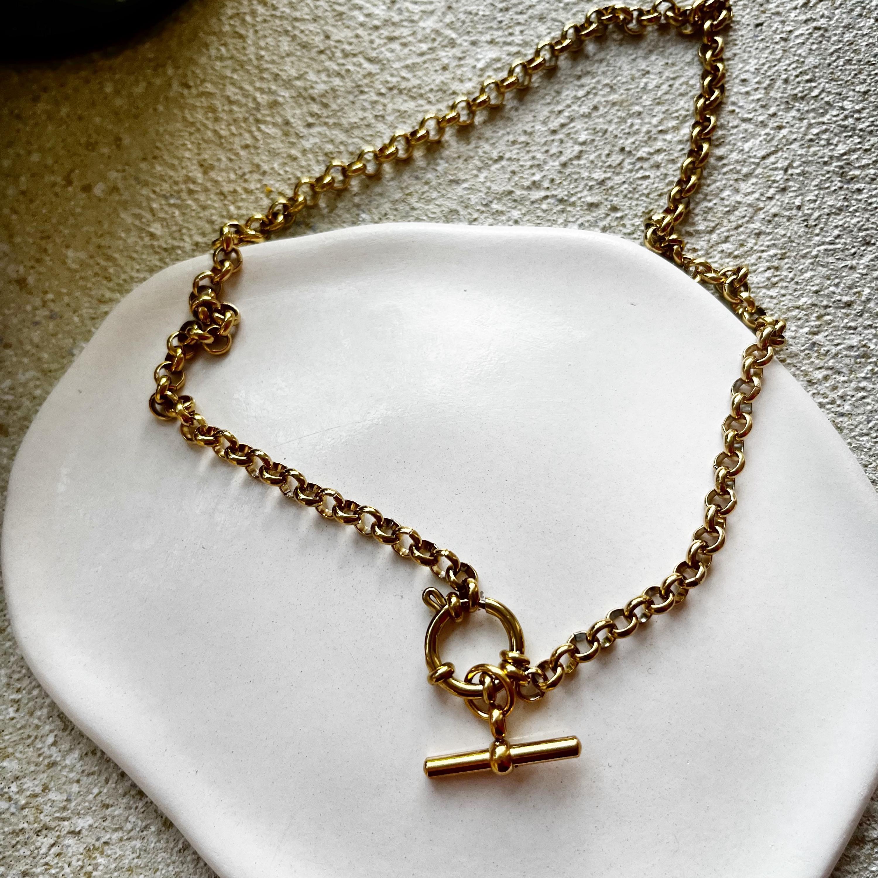 Chunky T Bar 16” Belcher Necklace 18ct Gold Plated - Etsy