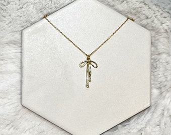 Gold Plated Bow Charm necklace |Ribbon