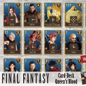 Final Fantasy VII - Juego de cartas Queen's Blood (144 cartas, mate, cartón de 280 g)