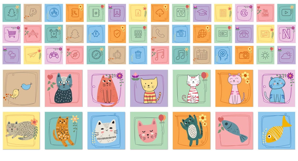 Cat Icon Ios Cute Cat App Icon Pack I Stylish Icons for Android and iPhone I Manga ...