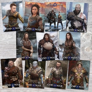 Série God of War (11 cartes) | Ragnarök Kratos et Atrée| Cartes astucieuses | Carte postale sertie de personnages de jeu