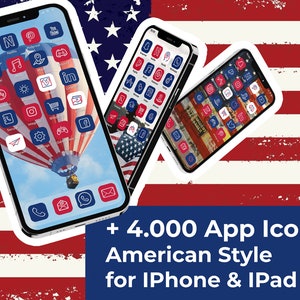 American Style IOS14 & Android App Icons, red blue white Icons I US Icons I patreotic I NYC I + 16 IPAD Wallpapers