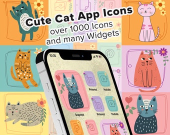 Cute Cat App Icon Pack I Stylish Icons for Android and IPhone I Manga Cats I Funny Animal Package I Digital Product