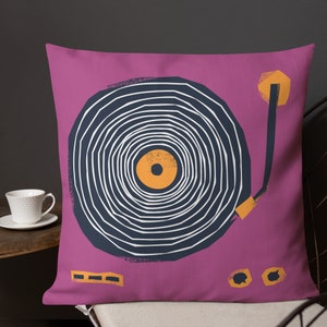 Throw pillow/cushion, super-squidgy, linen-feel - Funkadelic vinyl double-sided design - Purple & Gold -  18x18inch or 22x22inch.