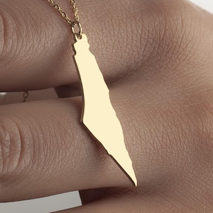 Palestinakartahalsband: 24K guldpläterat sterlingsilverhänge, justerbart