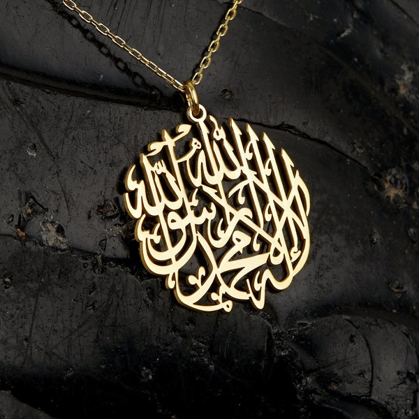 Collier Kalima Shahada ; Bijoux en or 24 carats/or rose/argent sterling ; Calligraphie arabe, cadeaux islamiques pour elle/lui ; Pendentif musulman du ramadan