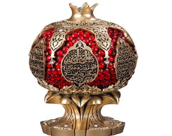 Islamische Tischdekoration und Islamische Schreibtischdekoration, Ayatul Kursi, Islamische Kunstdekoration, Muslimische Geschenkfigur, Granatapfel Kunststatue, Islamisches Accessoire