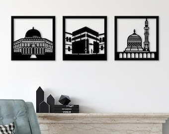 Metal Islamic Wall Art: Kaaba, Masjid Aqsa, Masjid Nabawi Home Housewarming Decor