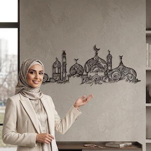 Islamisk metallmasjid-väggkonst, elegant blommoskésilhuett, Ramadan Eid-dekoration