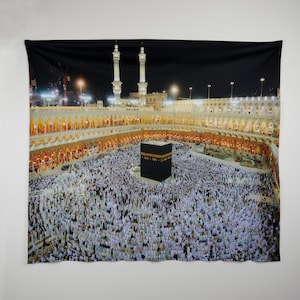 Kaaba One Direction Tapestry with High Quality Fabric, Mecca Wall Hanging, Makkah-Masjid Al Haram Islamic Wall Art; Kaaba Kiswa Islamic Gift