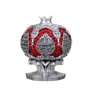 Ayatul Kursi Pomegranate Statue: Islamic Table Decor with Crystal Stones