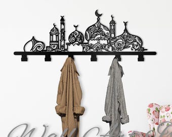 Flower Mosque Metal Wall Decor Hanger: Islamic Key & Coat Rack