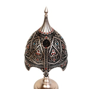 Crystal Stone Coated Islamic Helmet Statue: Gold, Silver & Bronze Table Art