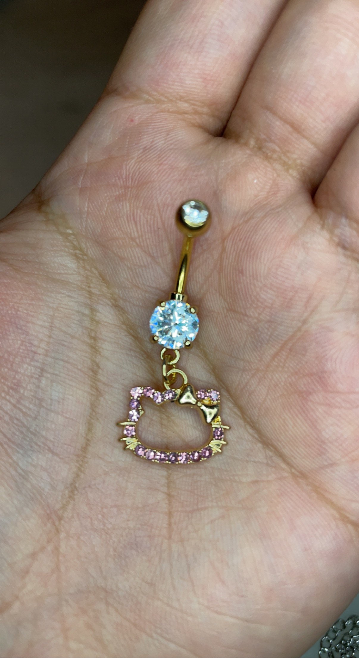 BIN 155 Kitty Swarovski Crystal Inspired Gold Bling Bow Face Head Surgical  Steel Belly Navel Button Ring - Etsy