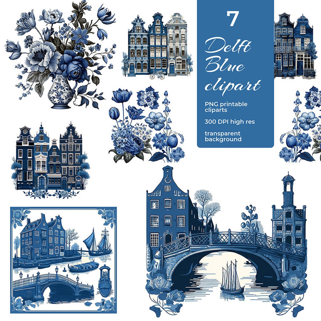 7 Delft Blue Clipart Images Instant Digital Download - Etsy