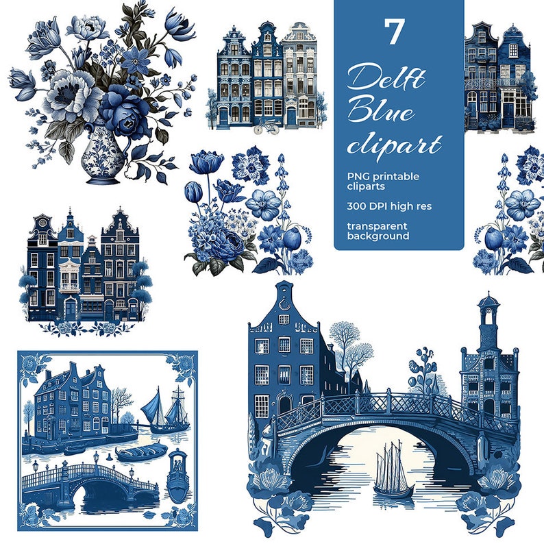 7 Delft Blue Clipart Images Instant Digital Download - Etsy