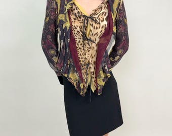 Roberto Cavalli A/W 2004 layered silk distressed shirt/ jacket, with beautiful boning in the waist