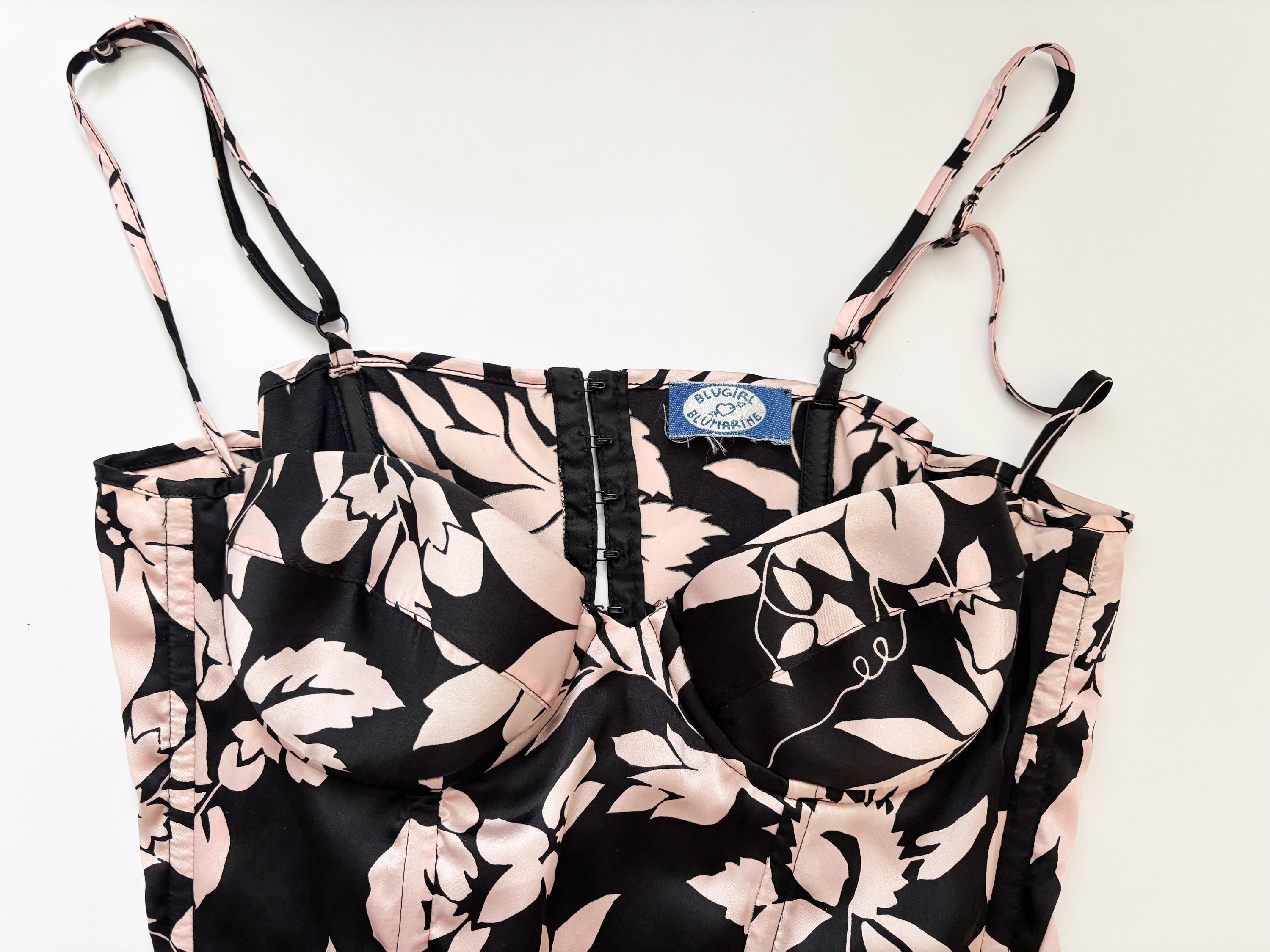Blugirl Blumarine S/S 2004 Hibiscus Print Silk Corset & Skirt Set