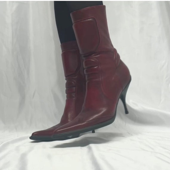 SOLD Miu Miu AW 1999 Red Leather Moto Boots - Etsy UK