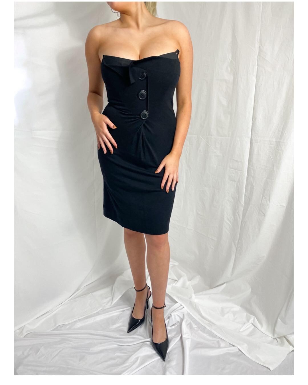 Vintage Vivienne Westwood Anglomania Black Wool Strapless Corset Dress With  Oversized Buttons - Etsy