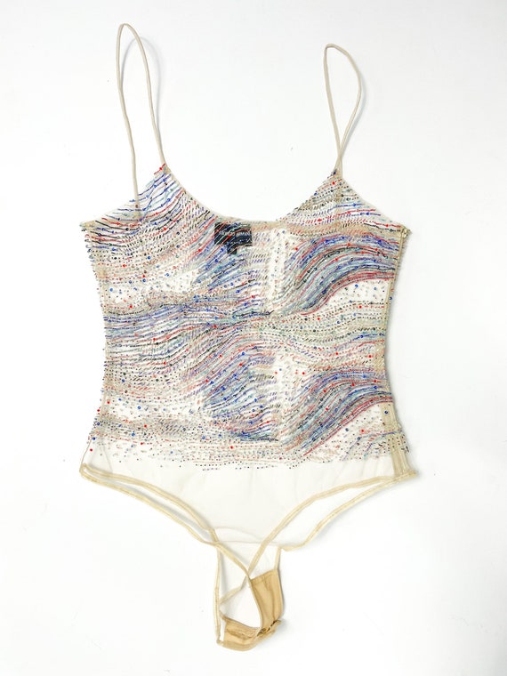 Vintage 1980 Giorgio Armani Sheer Beaded Bodysuit