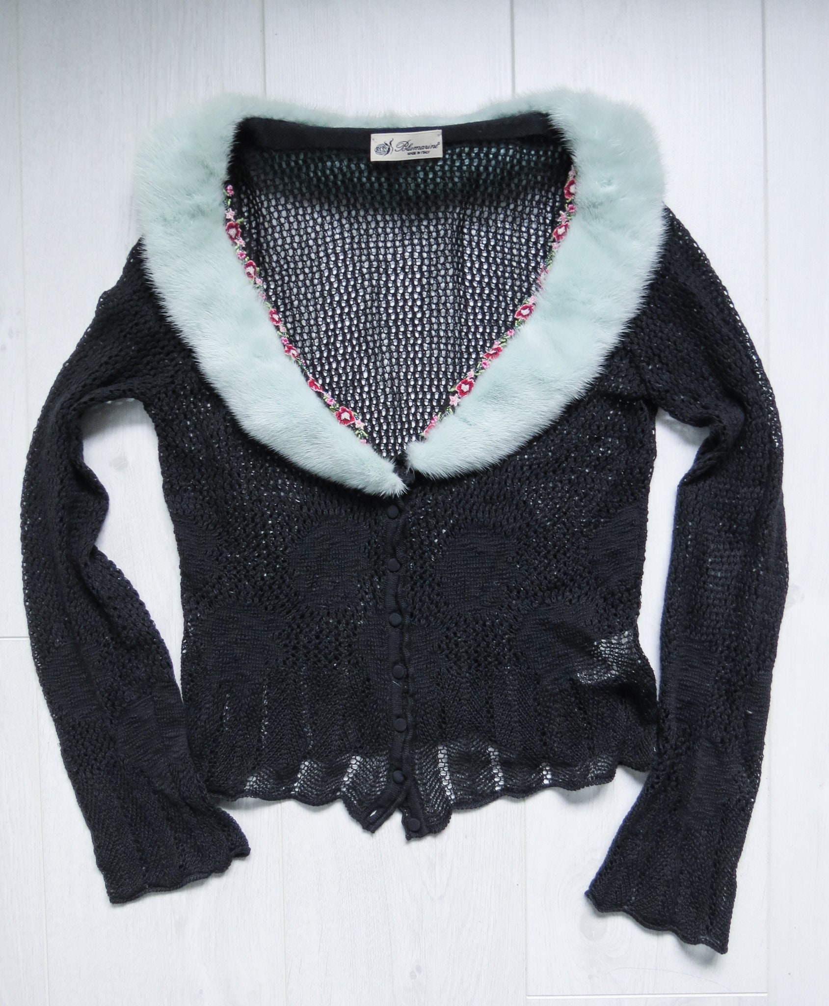 Blumarine Fur Collar Crochet Cardigan - Etsy