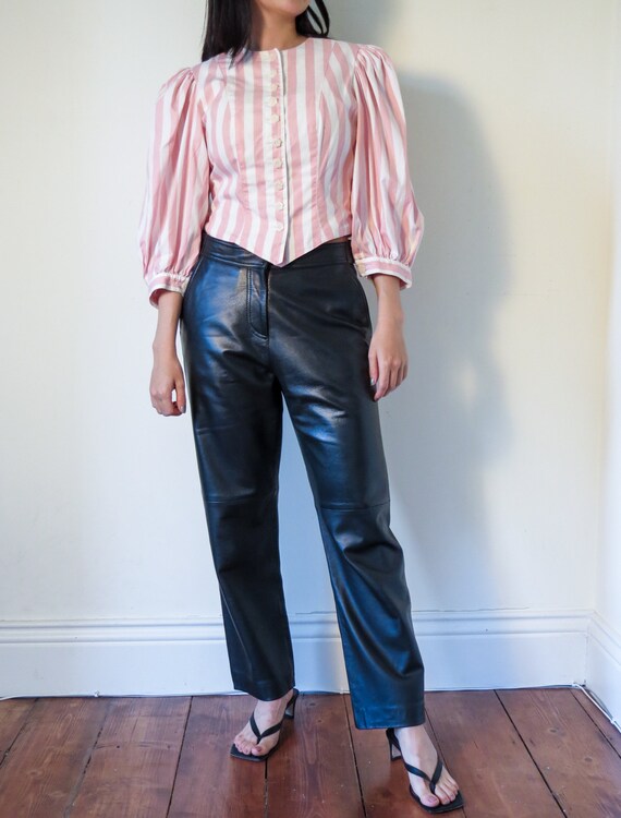 Vintage puff sleeves stripe top