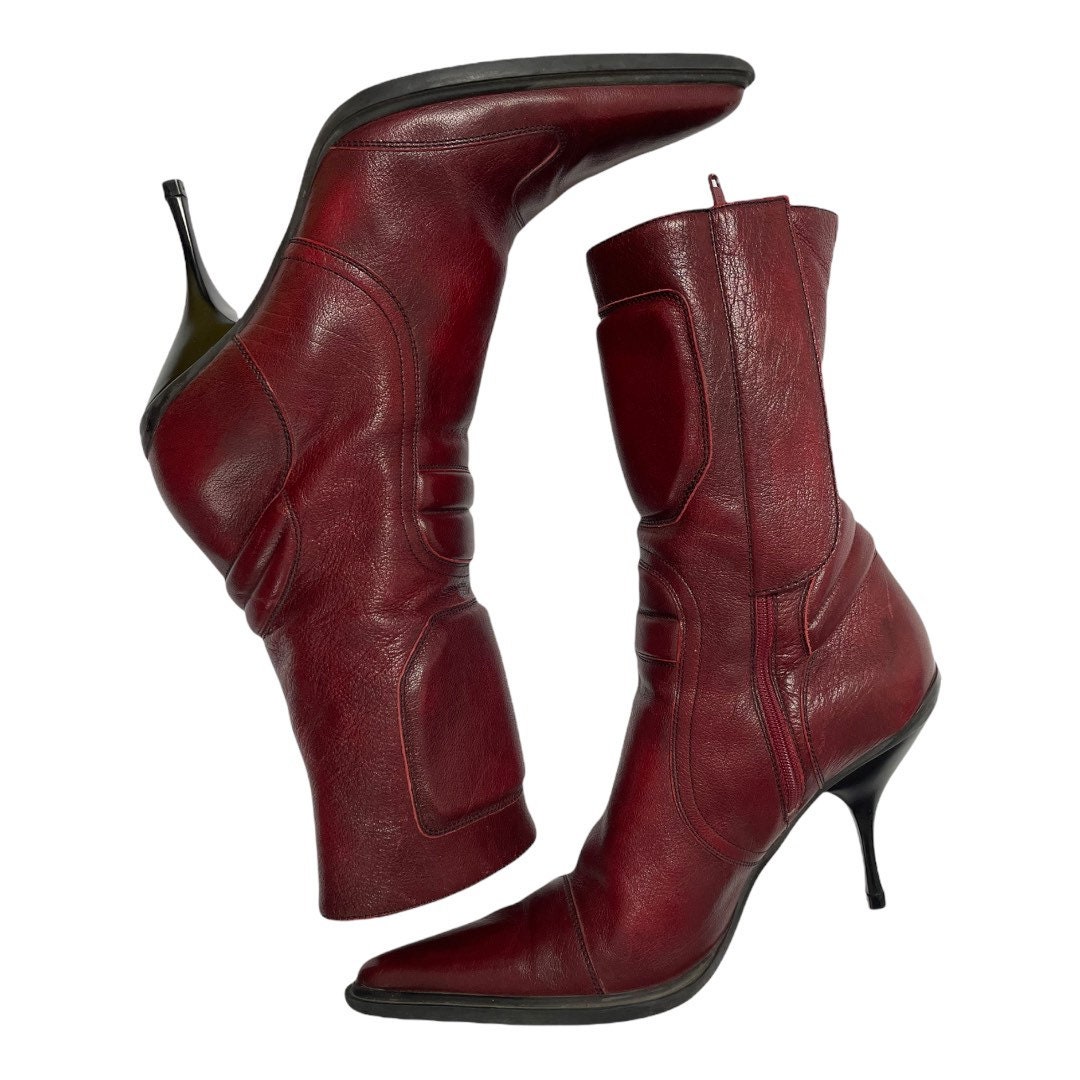SOLD Miu Miu AW 1999 Red Leather Moto Boots - Etsy