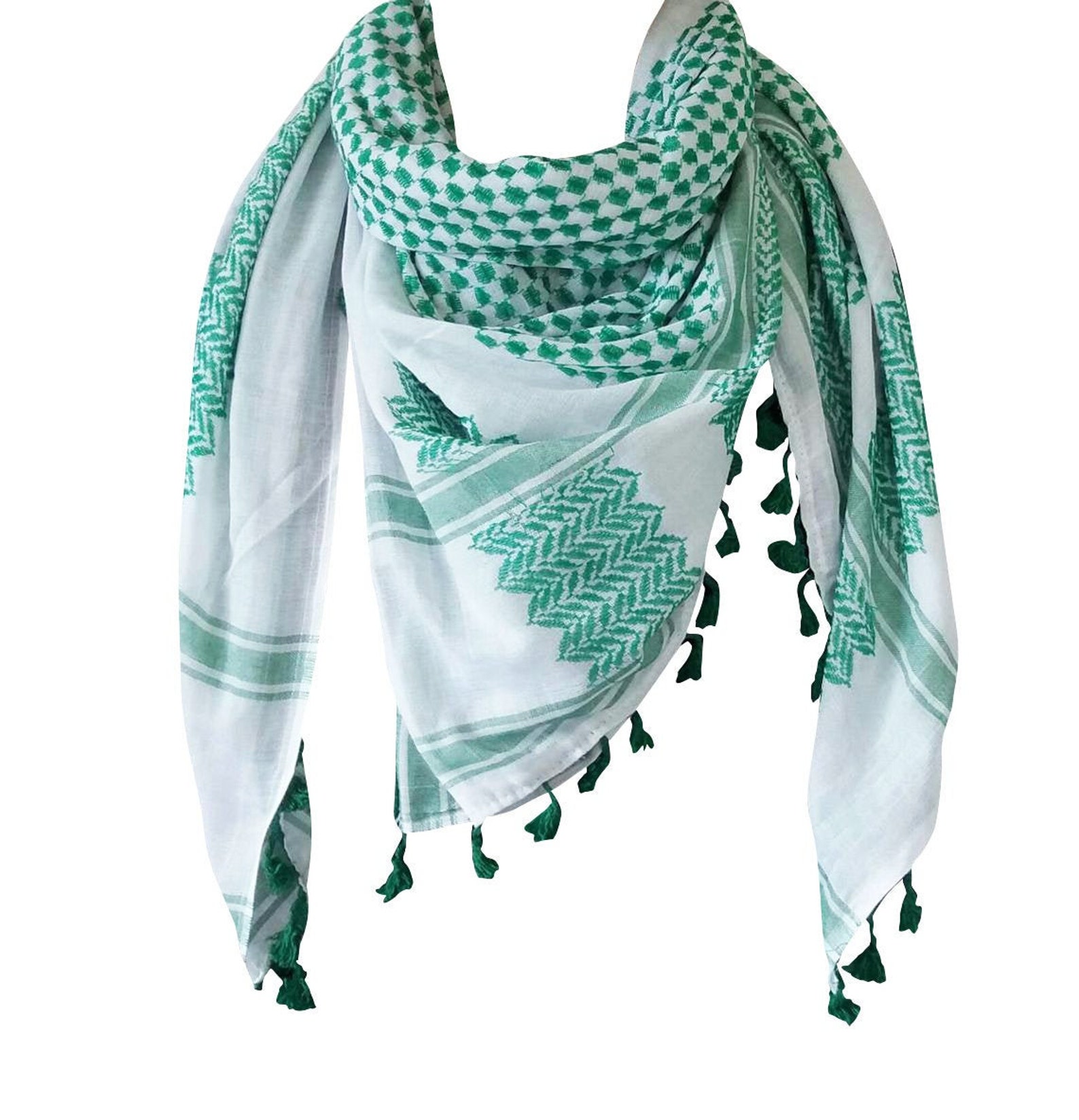 Hirbawi Original Green On White Keffiyeh Shemagh Scarf Arab Etsy