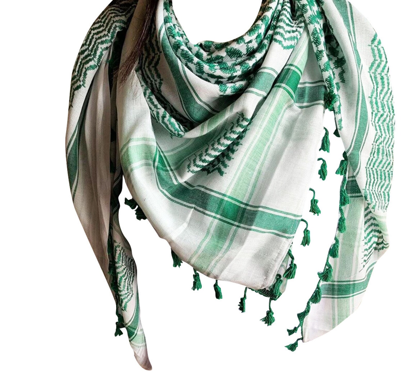 Hirbawi Original Green On White Keffiyeh Shemagh Scarf Arab Etsy