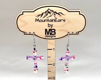 Acrylic earrings - Cross Pink and Purple Floral