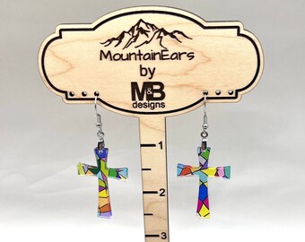 Acrylic earrings - Cross Stained Glass