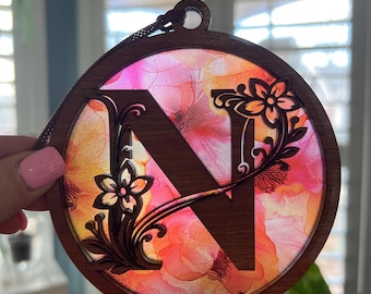 Monogram Letter N Suncatcher - Wood and Acrylic