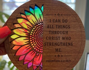 Philippians 4:13 Suncatcher - Wood and Acrylic