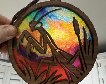 Praying Mantis Suncatcher - Wood and Acrylic