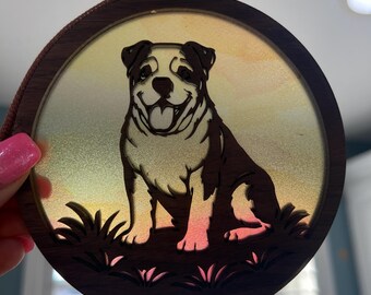 English Bulldog Suncatcher - Wood and Acrylic