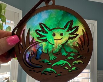 Axolotl Suncatcher - Wood and Acrylic