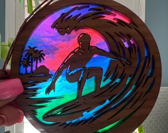 Surfer Suncatcher - Wood and Acrylic