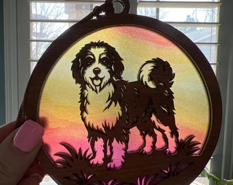 Bernedoodle Suncatcher - Wood and Acrylic