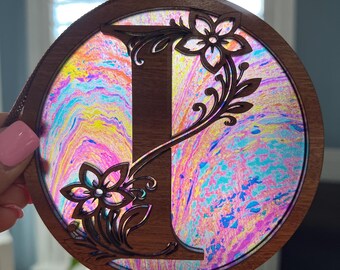 Monogram Letter I Suncatcher - Wood and Acrylic