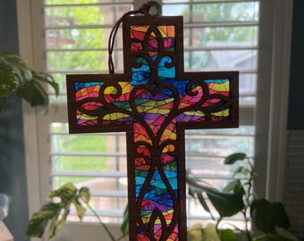 9" Cross Suncatcher - Wood and Acrylic