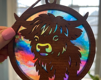 Highland Cow Suncatcher - Wood and Acrylic