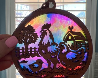 Chickens Suncatcher - Wood and Acrylic