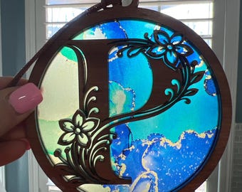 Monogram Letter P Suncatcher - Wood and Acrylic