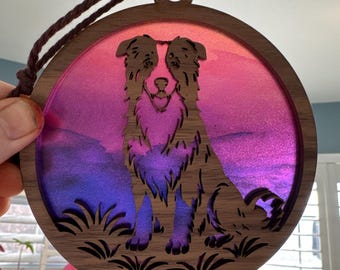 Border Collie Suncatcher - Wood and Acrylic