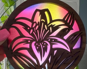 Stargazer Lily Suncatcher - Wood and Acrylic