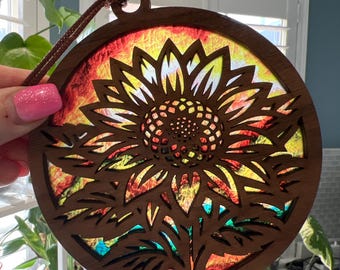 Sunflower New Version Suncatcher - Wood and Acrylic